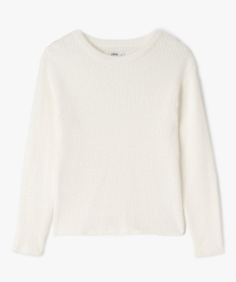 Pull en maille duveteuse à col rond fille